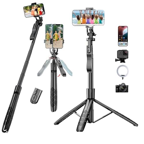 Kratos K5 Selfie Stick Tripod with Balance Handle, 64 inch & Stable 4 Leg Design,Recharable BT Remote, Long Tripod Stand for 360° Rotation Panoramic Shoot, Made for Phones,Ring Light, Gopro,Camera