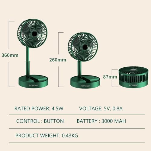 ROMINO Portable Mini Usb Fan High Speed, Foldable Cooling Fans For Travelling, Baby, Kids, Table, Indoor | Small Electric Makeup Fan For Face, Summer Gadgets Desk Fan with 3 Speeds, 6.5-Inch (Green)