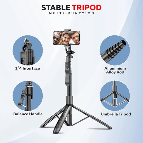 Kratos K5 Selfie Stick Tripod with Balance Handle, 64 inch & Stable 4 Leg Design,Recharable BT Remote, Long Tripod Stand for 360° Rotation Panoramic Shoot, Made for Phones,Ring Light, Gopro,Camera