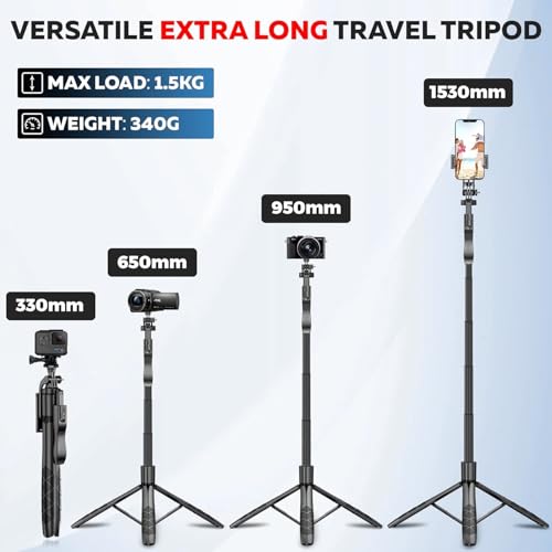 Kratos K5 Selfie Stick Tripod with Balance Handle, 64 inch & Stable 4 Leg Design,Recharable BT Remote, Long Tripod Stand for 360° Rotation Panoramic Shoot, Made for Phones,Ring Light, Gopro,Camera