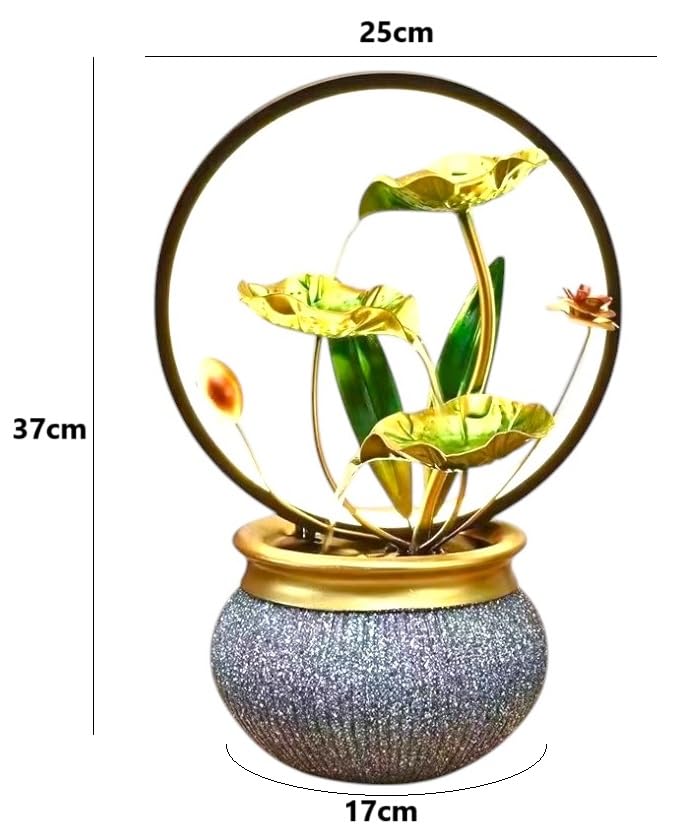 HOME ELEMENTS metal Water Fountains with Ring Light for HOME Decor Tabletop Indoor Desktop Showpiece Fountain for Living Room Bedroom Office Housewarming Gift Meditation Zen Water Fountain -25x17x37cm