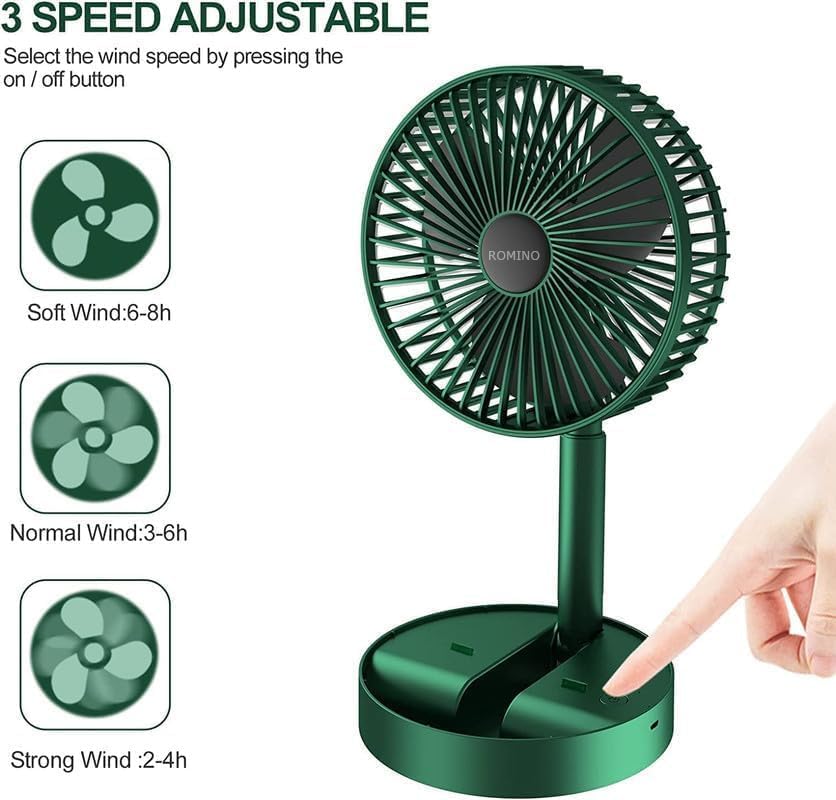 ROMINO Portable Mini Usb Fan High Speed, Foldable Cooling Fans For Travelling, Baby, Kids, Table, Indoor | Small Electric Makeup Fan For Face, Summer Gadgets Desk Fan with 3 Speeds, 6.5-Inch (Green)
