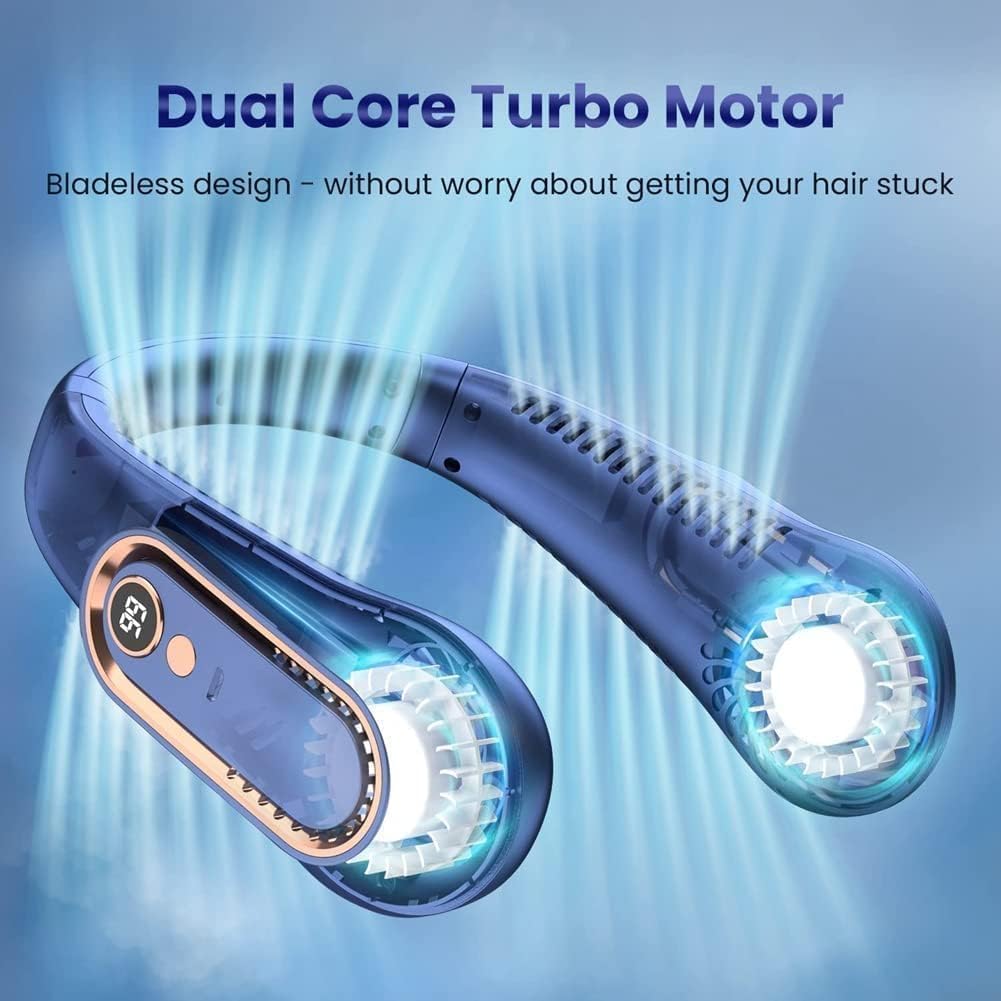 Neck Fan, Portable Bladeless Neck Fans Rechargeable, 4000 mAh Battery USB 360° Airflow Super Quiet 3 Speeds Personal Wearable Neck Fan, Collar Fan for Neck Outdoor Indoor for Women Men