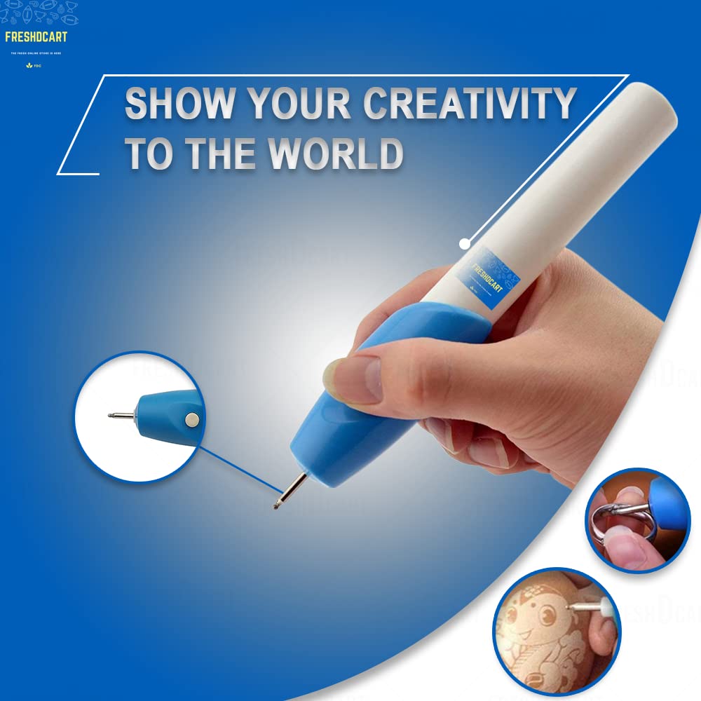 FreshDcart Power Engraving Pen Etching Carving Name Engrave It Electric Machine with Extra Tool Nib for Jewellery and All Glass Metal Plastic Wood (FDC-12A)