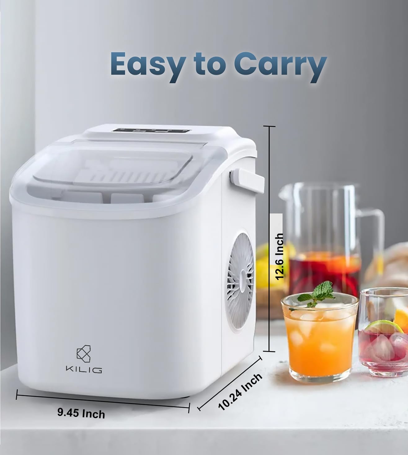 Kilig H01B Countertop Ice Maker Machine | 6 Mins 9 Bullet Ice Cubes| Portable Ice Maker Machine with Self-Cleaning | Ice Scoop, Basket, Ice Maker for Kilig Home/Kitchen/Office/Party - Black
