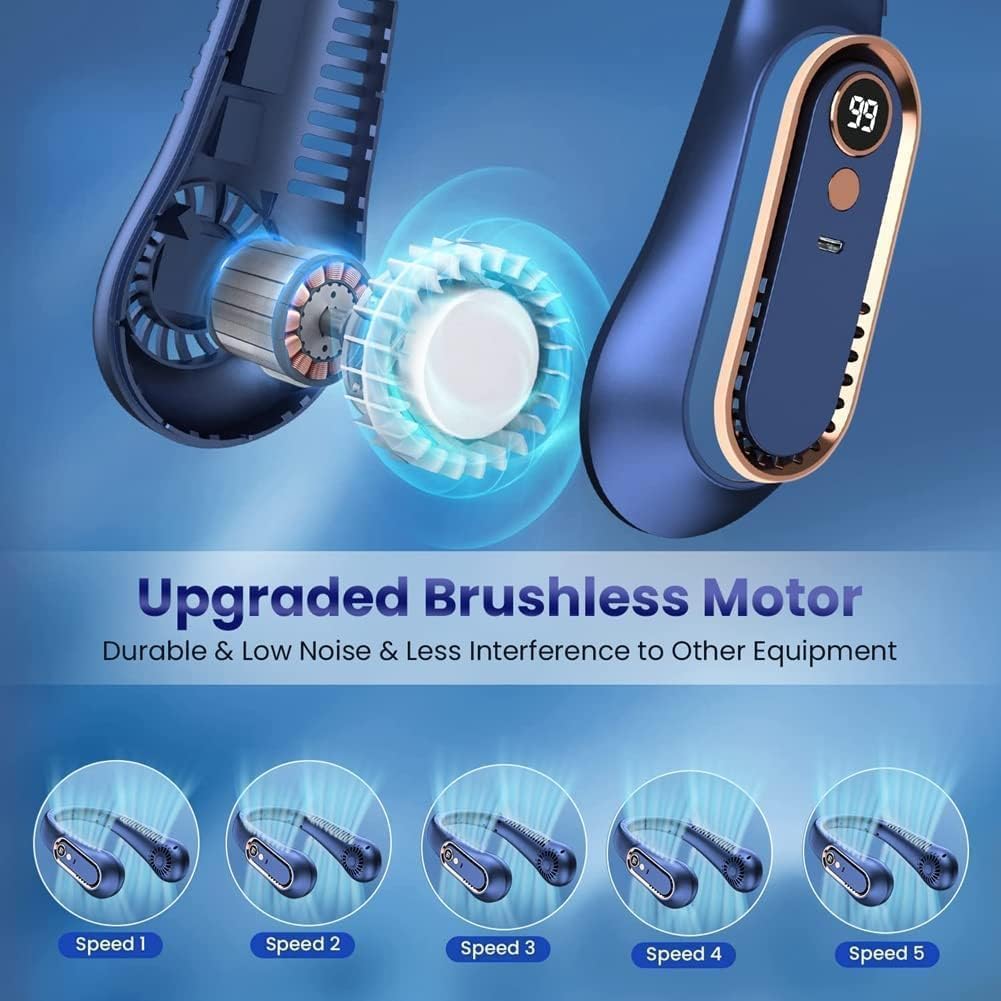 Neck Fan, Portable Bladeless Neck Fans Rechargeable, 4000 mAh Battery USB 360° Airflow Super Quiet 3 Speeds Personal Wearable Neck Fan, Collar Fan for Neck Outdoor Indoor for Women Men