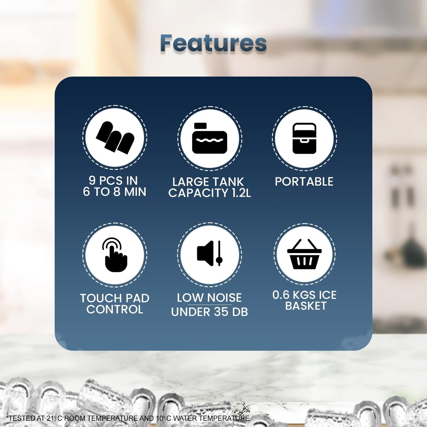 Kilig H01B Countertop Ice Maker Machine | 6 Mins 9 Bullet Ice Cubes| Portable Ice Maker Machine with Self-Cleaning | Ice Scoop, Basket, Ice Maker for Kilig Home/Kitchen/Office/Party - Black