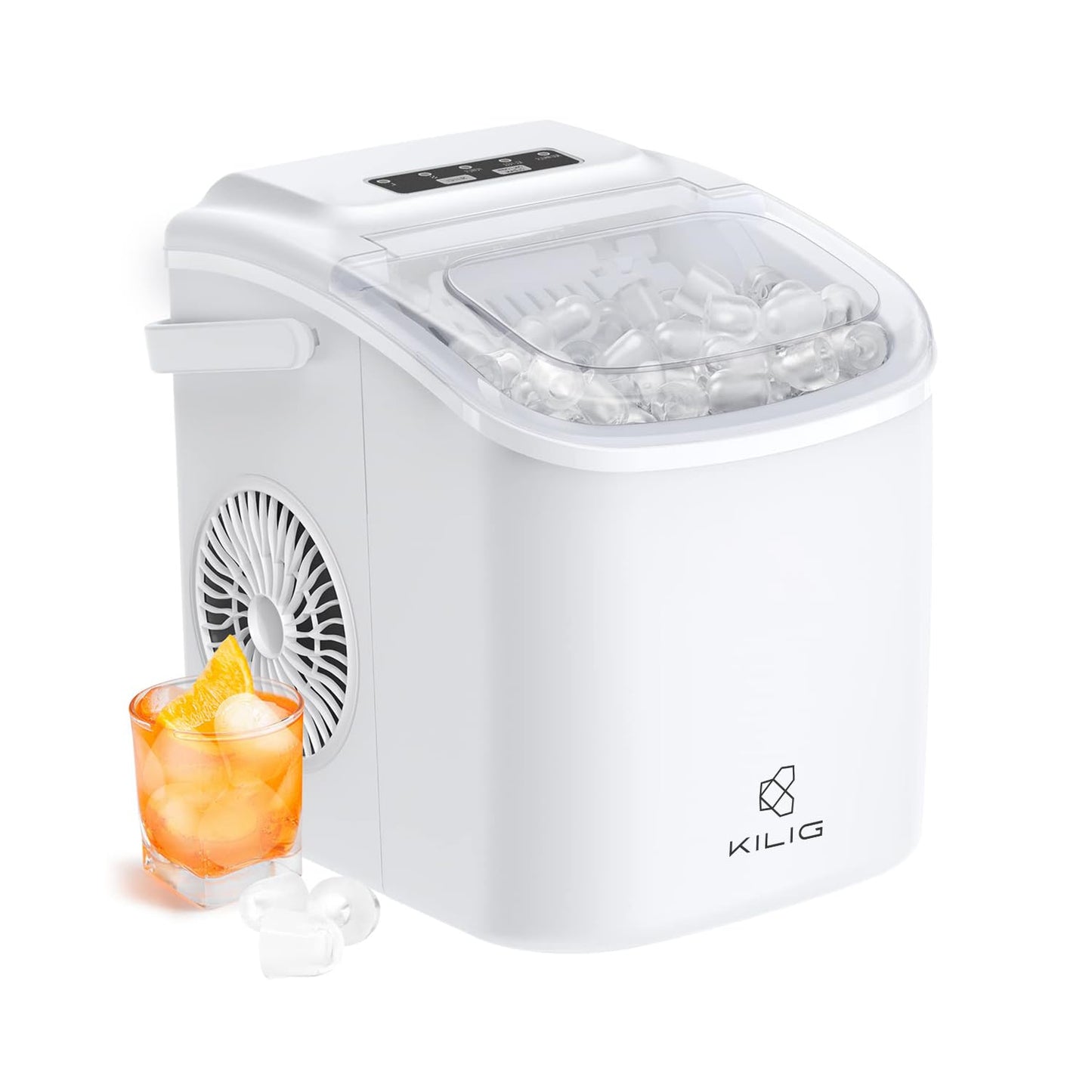 Kilig H01B Countertop Ice Maker Machine | 6 Mins 9 Bullet Ice Cubes| Portable Ice Maker Machine with Self-Cleaning | Ice Scoop, Basket, Ice Maker for Kilig Home/Kitchen/Office/Party - Black