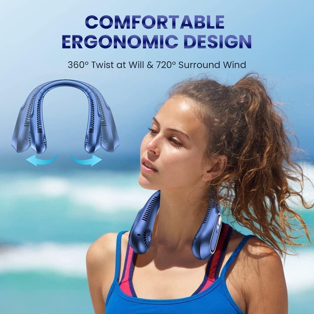 Neck Fan, Portable Bladeless Neck Fans Rechargeable, 4000 mAh Battery USB 360° Airflow Super Quiet 3 Speeds Personal Wearable Neck Fan, Collar Fan for Neck Outdoor Indoor for Women Men