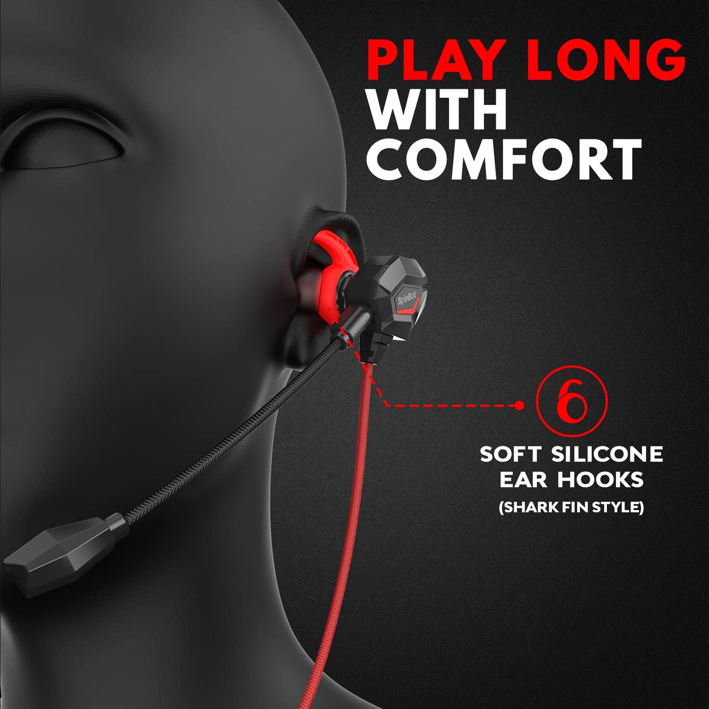 SpinBot BattleBudz W20 Gaming Wired Earphones with Dual Mic | Detachable Boom Mic, 10mm Gaming-Tuned Drivers, Shark Fin Eartips for Mobile, PC/Laptop, Xbox One, PS4, PS5 (Green)