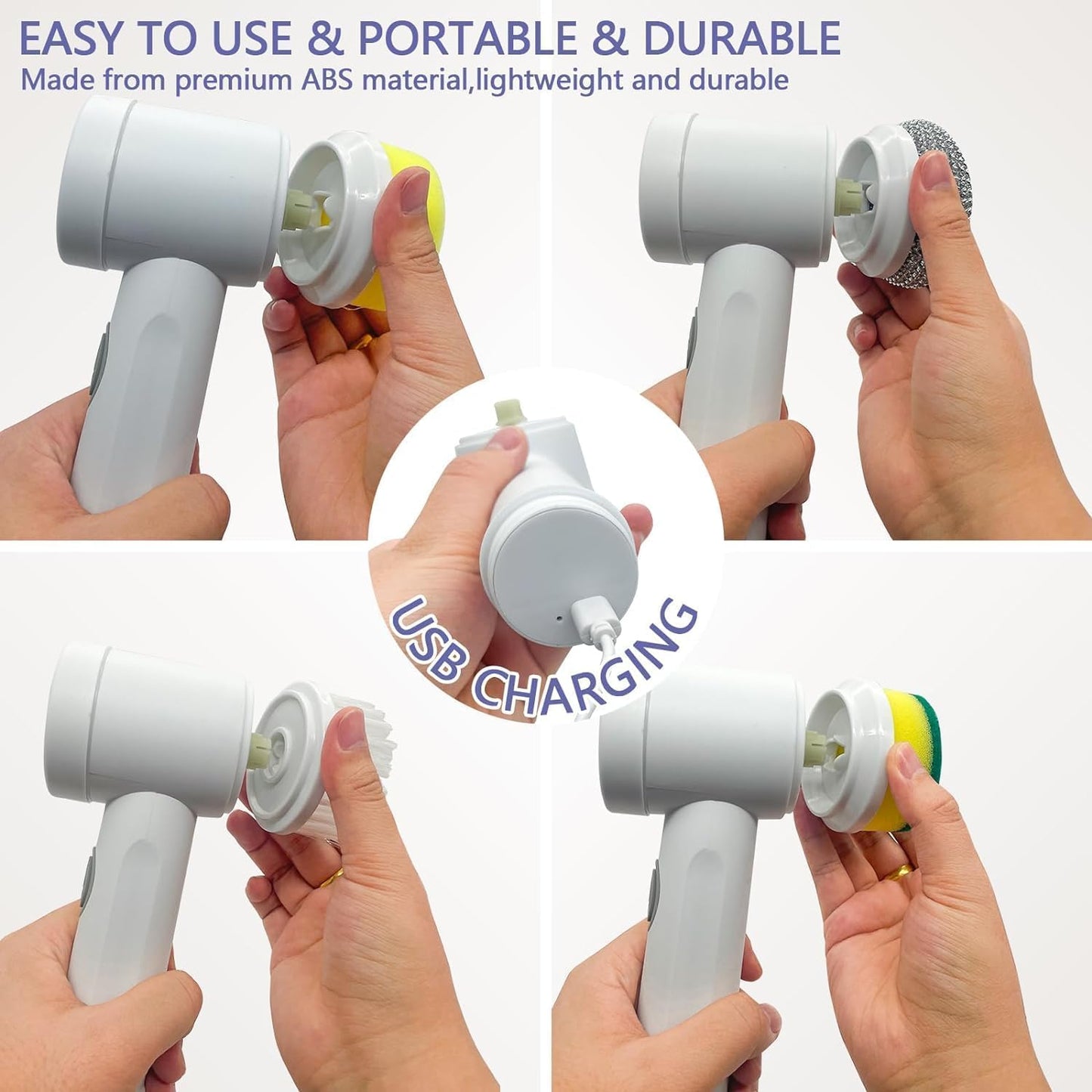Cordless Electric Spin Scrubber with 8 Replaceable Brush Heads & Squeegee | Adjustable Handle, 2 Speed Settings | Ideal for Bathroom, Tile, Kitchen, and Tub Cleaning