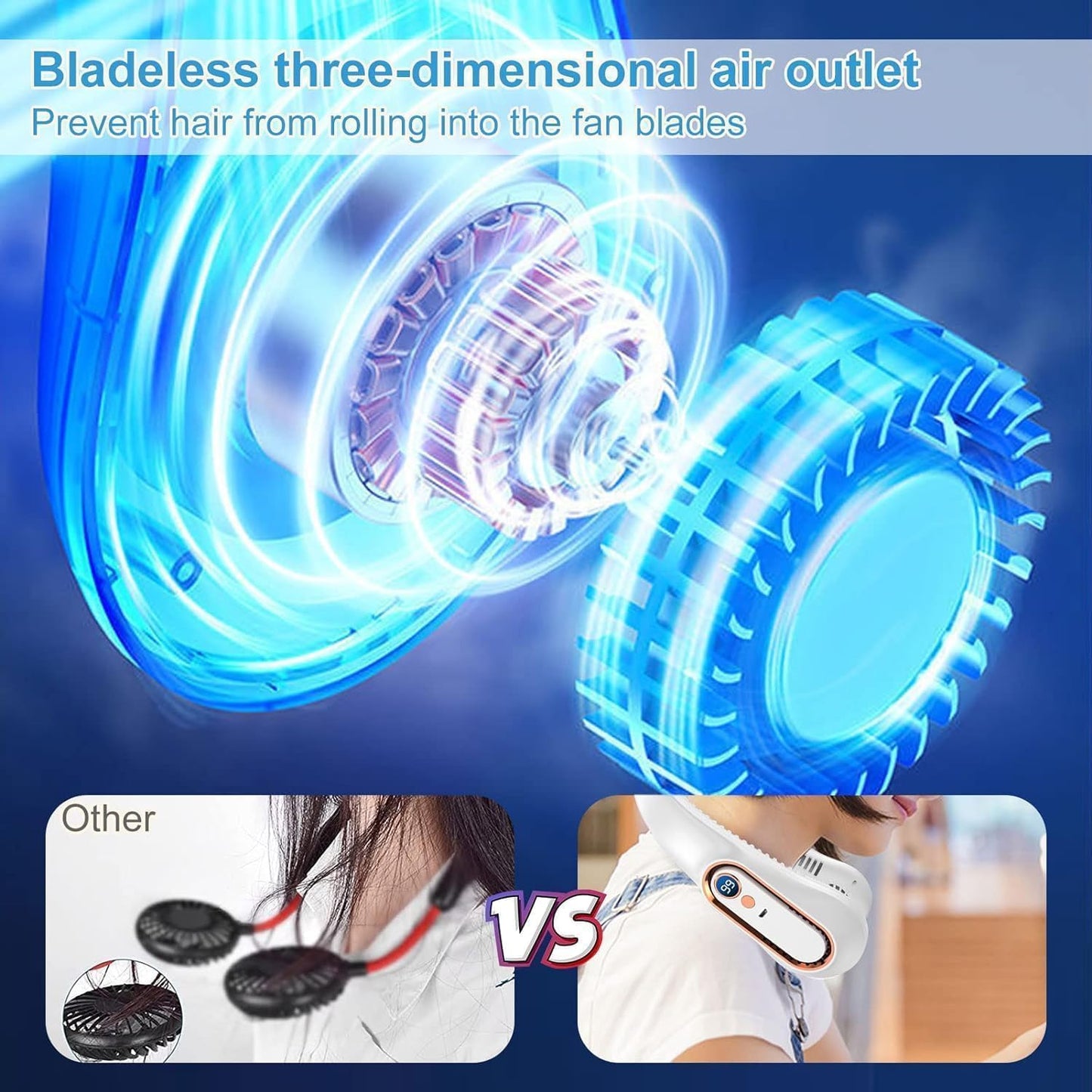 Neck Fan, Portable Bladeless Neck Fans Rechargeable, 4000 mAh Battery USB 360° Airflow Super Quiet 3 Speeds Personal Wearable Neck Fan, Collar Fan for Neck Outdoor Indoor for Women Men