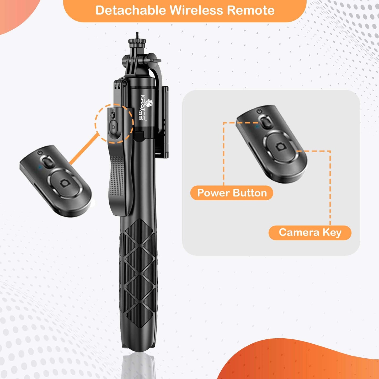 Kratos K5 Selfie Stick Tripod with Balance Handle, 64 inch & Stable 4 Leg Design,Recharable BT Remote, Long Tripod Stand for 360° Rotation Panoramic Shoot, Made for Phones,Ring Light, Gopro,Camera