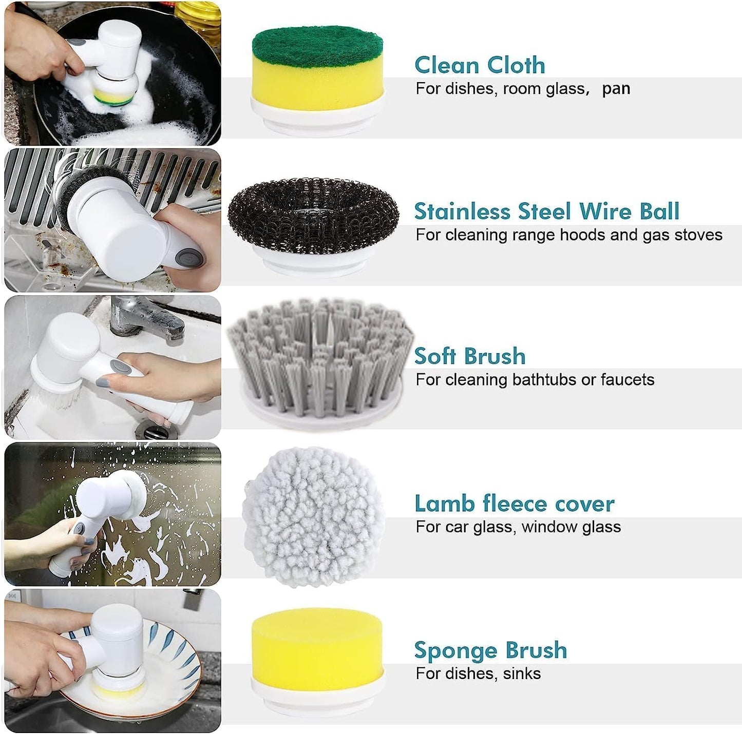 Cordless Electric Spin Scrubber with 8 Replaceable Brush Heads & Squeegee | Adjustable Handle, 2 Speed Settings | Ideal for Bathroom, Tile, Kitchen, and Tub Cleaning