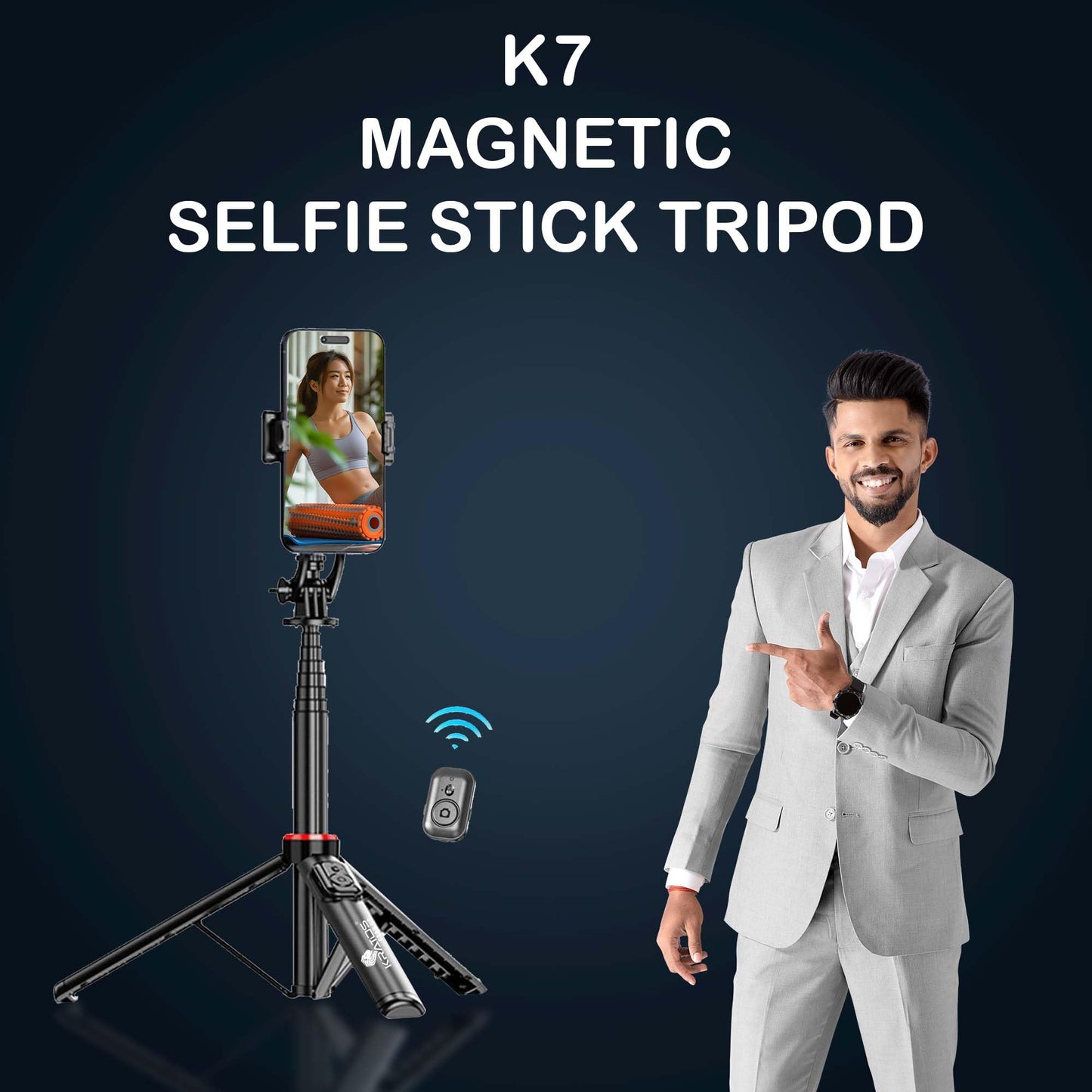 Kratos K5 Selfie Stick Tripod with Balance Handle, 64 inch & Stable 4 Leg Design,Recharable BT Remote, Long Tripod Stand for 360° Rotation Panoramic Shoot, Made for Phones,Ring Light, Gopro,Camera