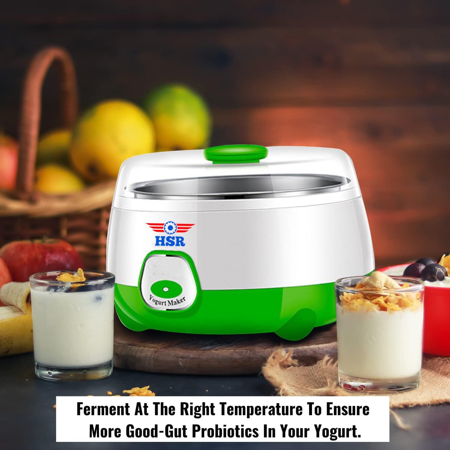 HSR Plastic and Stainless Steel Automatic Yogurt Maker (Size: 170x170x120mm, Bowl/Container Capacity: 900ml)