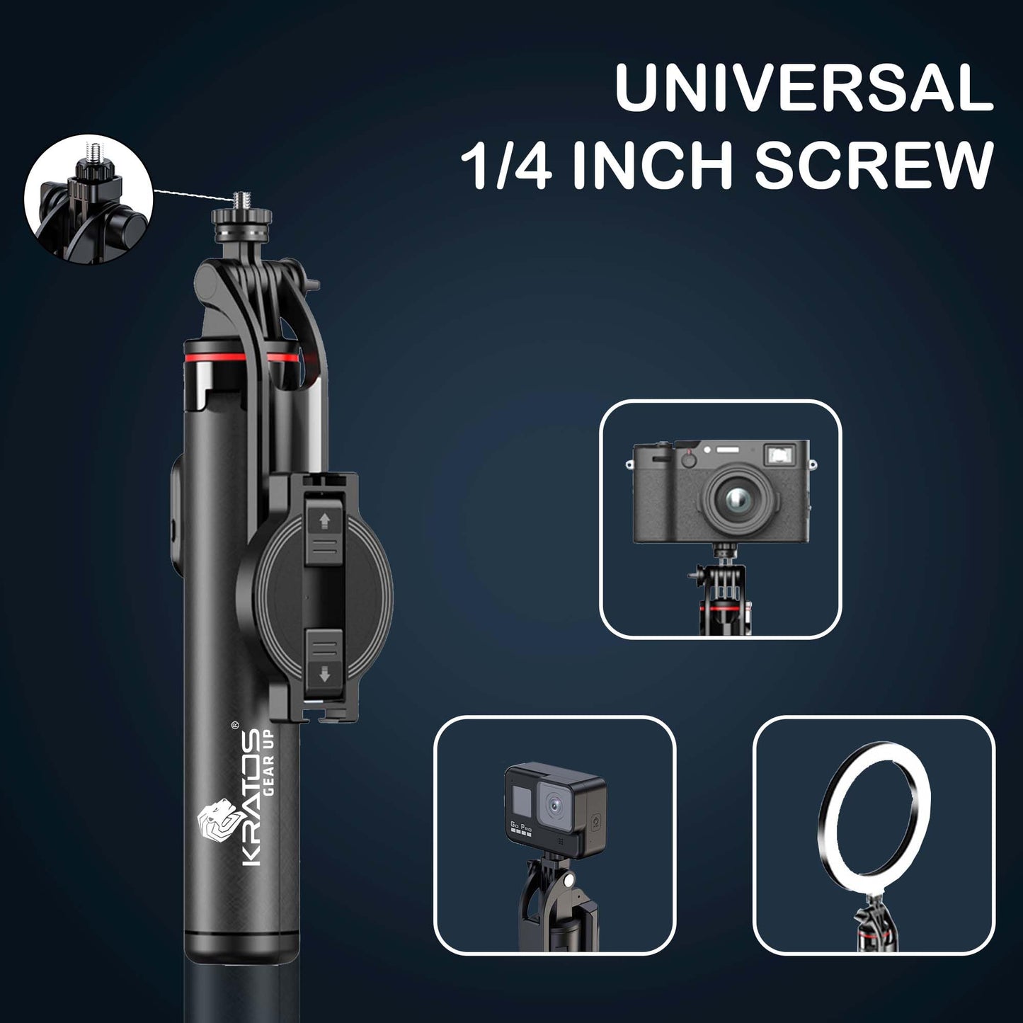 Kratos K5 Selfie Stick Tripod with Balance Handle, 64 inch & Stable 4 Leg Design,Recharable BT Remote, Long Tripod Stand for 360° Rotation Panoramic Shoot, Made for Phones,Ring Light, Gopro,Camera
