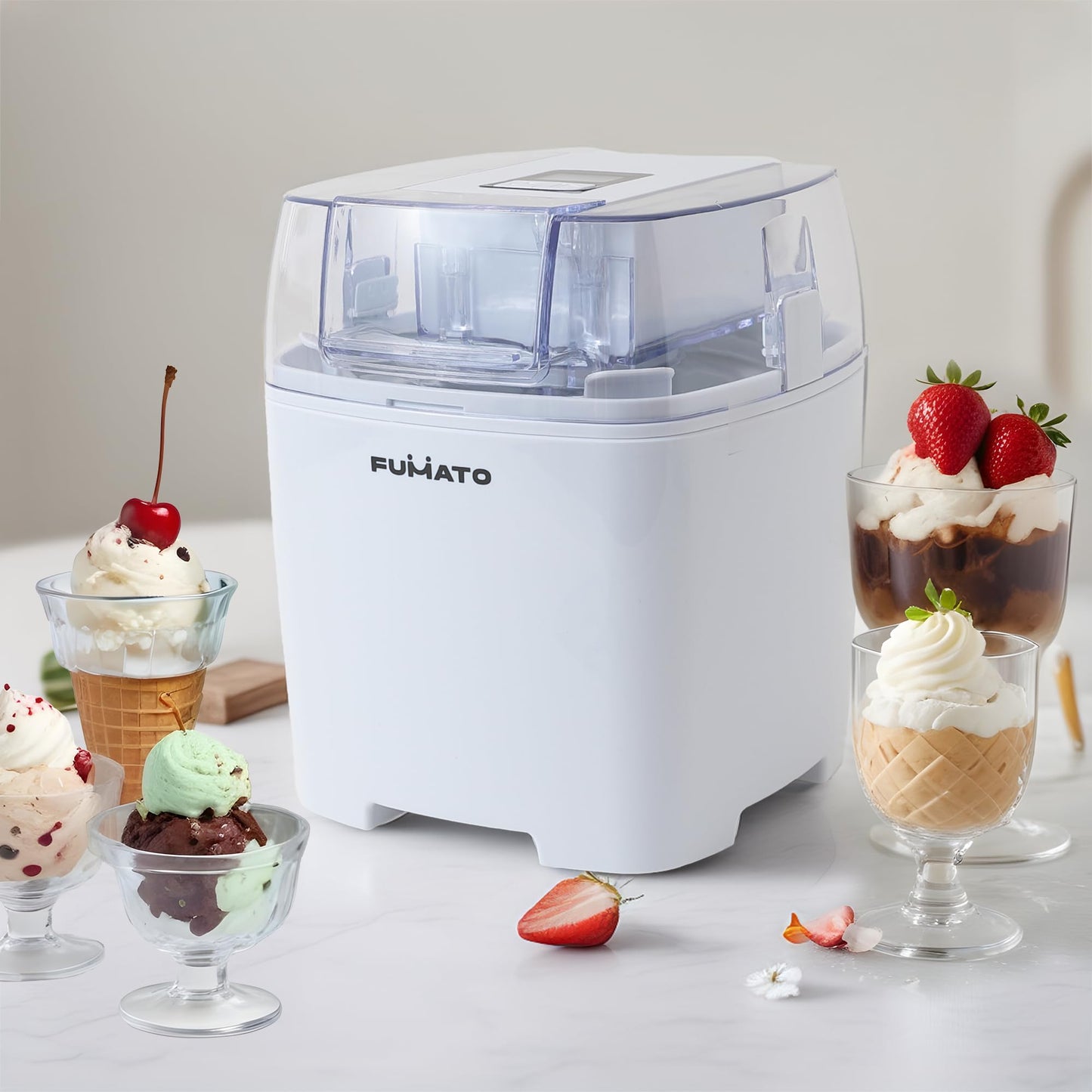 The Better Home Fumato Ice Cream Maker For Home 1.5 Litres|Slushy Maker,Sorbet,Frozen Yogurt And Ice Cream Machine With Lcd Display- White
