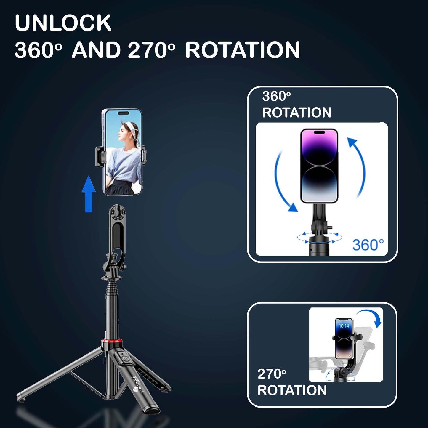 Kratos K5 Selfie Stick Tripod with Balance Handle, 64 inch & Stable 4 Leg Design,Recharable BT Remote, Long Tripod Stand for 360° Rotation Panoramic Shoot, Made for Phones,Ring Light, Gopro,Camera