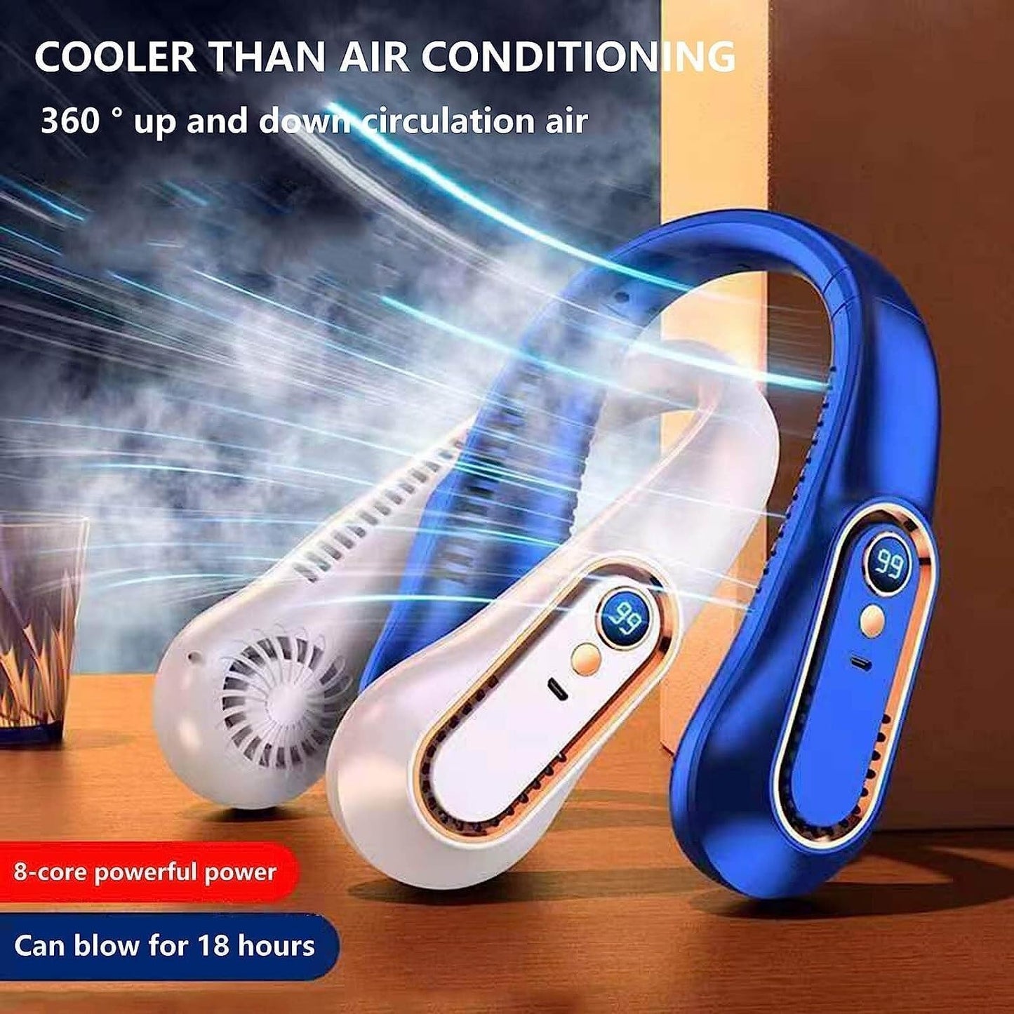 Neck Fan, Portable Bladeless Neck Fans Rechargeable, 4000 mAh Battery USB 360° Airflow Super Quiet 3 Speeds Personal Wearable Neck Fan, Collar Fan for Neck Outdoor Indoor for Women Men