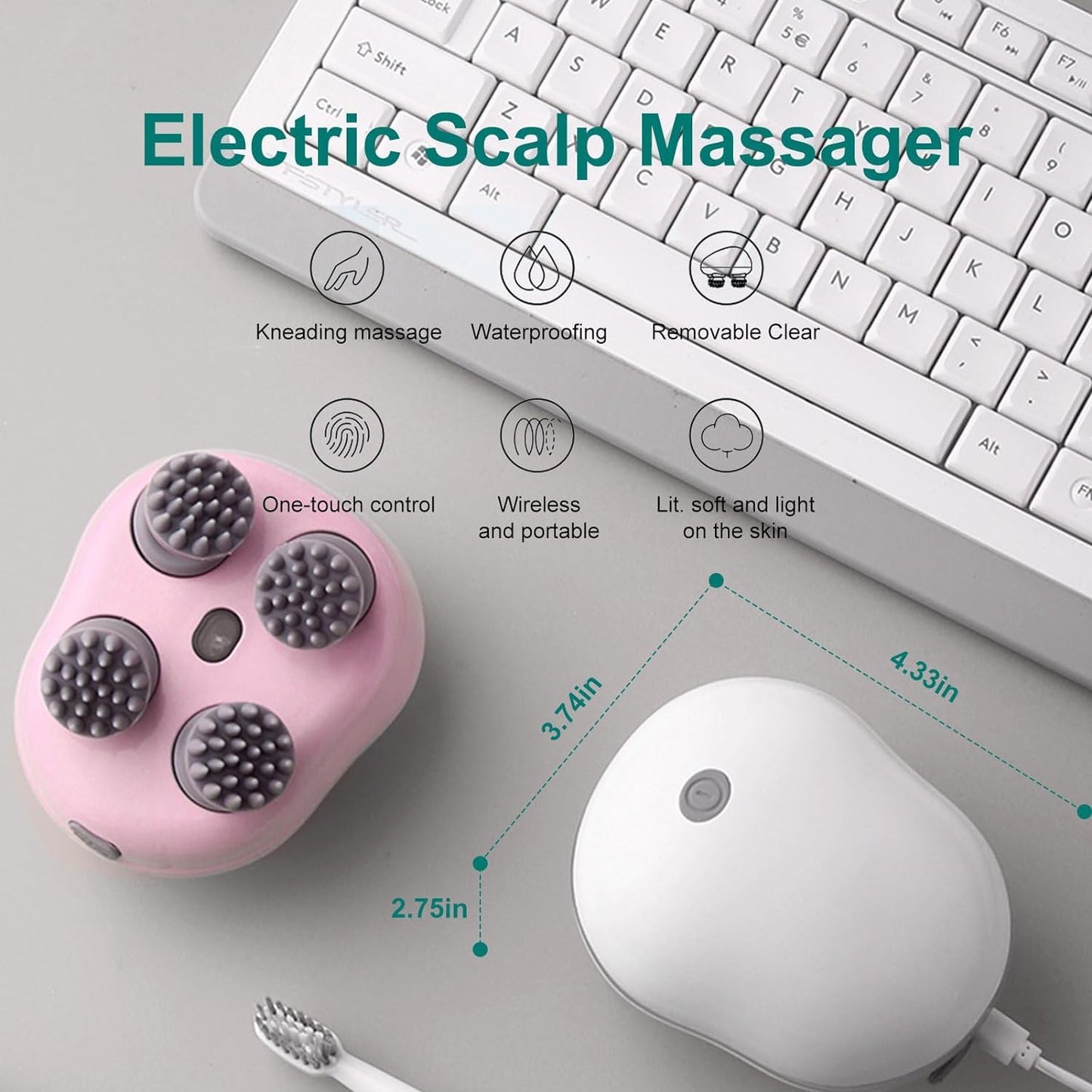 Ricuza Electric Head,Scalp Massager | Advance Red Light Therapy for Boost Hair Growth, Hair Fall Control, Scalp Therapy | 3 Speed Mode Handheld,Portable,Scalp Scratcher Body Massage for Hair Growth,Deep Clean & Stress Relaxation