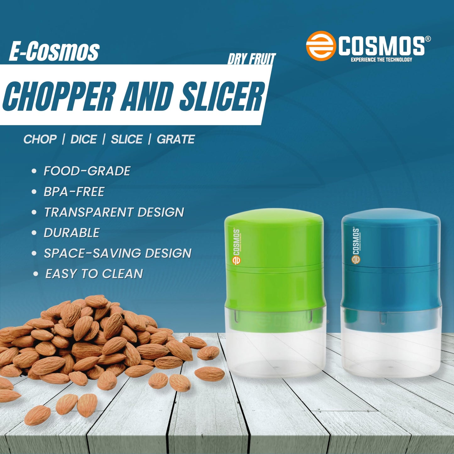 E-COSMOS Dry Fruit Cutter, Grinder, Chocolate Cutter, Slicer for Pista, Almonds, Cashews with 3 in 1 Blade - Color May Vary (Pack of 1)
