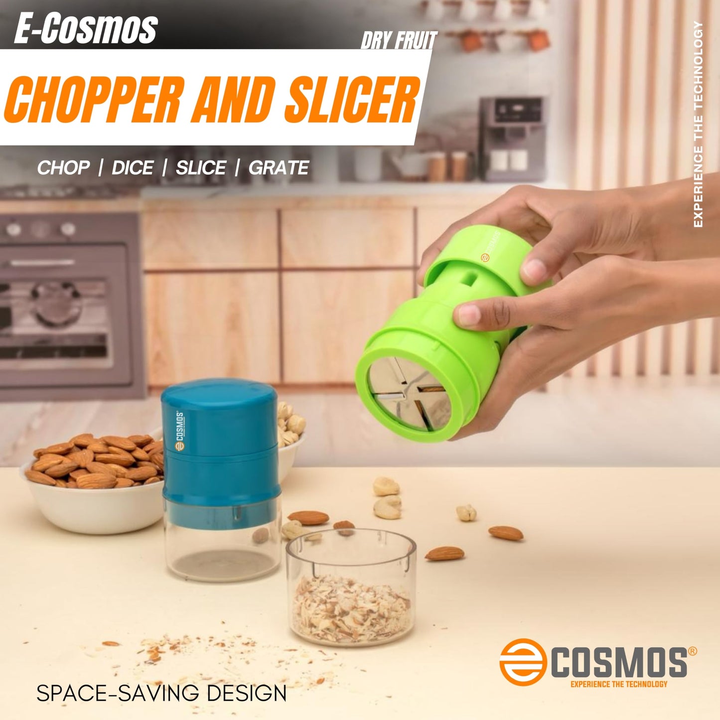 E-COSMOS Dry Fruit Cutter, Grinder, Chocolate Cutter, Slicer for Pista, Almonds, Cashews with 3 in 1 Blade - Color May Vary (Pack of 1)