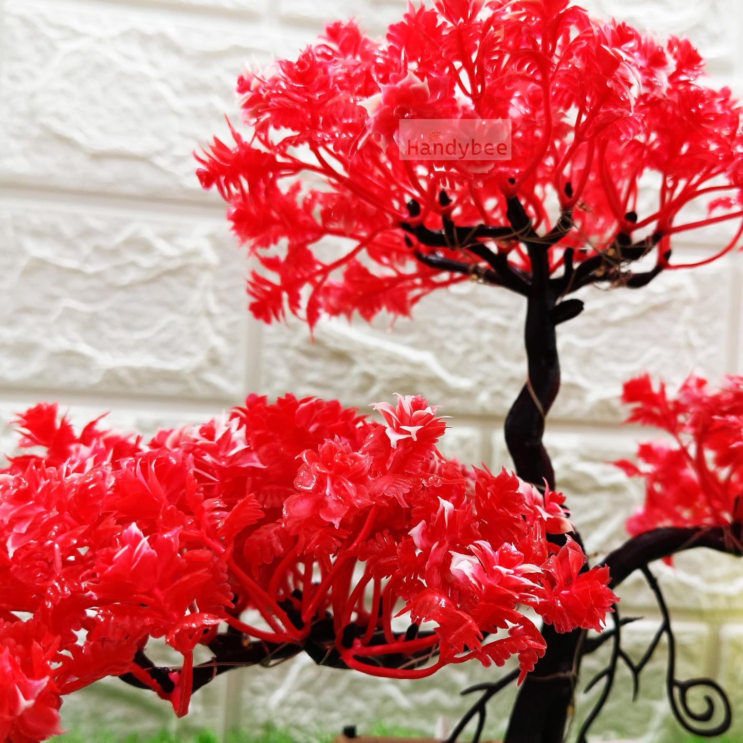 Small Potted Artificial Plant Bonsai Tree with LED Light (24cm) Plastic Fake Indoor Potted Houseplants Bedroom Living Room Décor, Home Office Tabletop Working Desk Décor (1PC, YG)