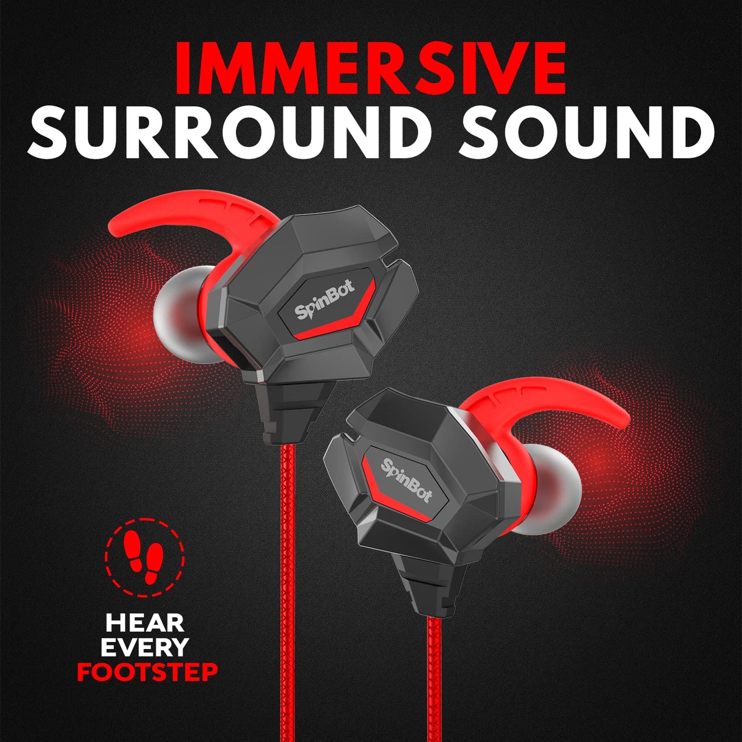 SpinBot BattleBudz W20 Gaming Wired Earphones with Dual Mic | Detachable Boom Mic, 10mm Gaming-Tuned Drivers, Shark Fin Eartips for Mobile, PC/Laptop, Xbox One, PS4, PS5 (Green)