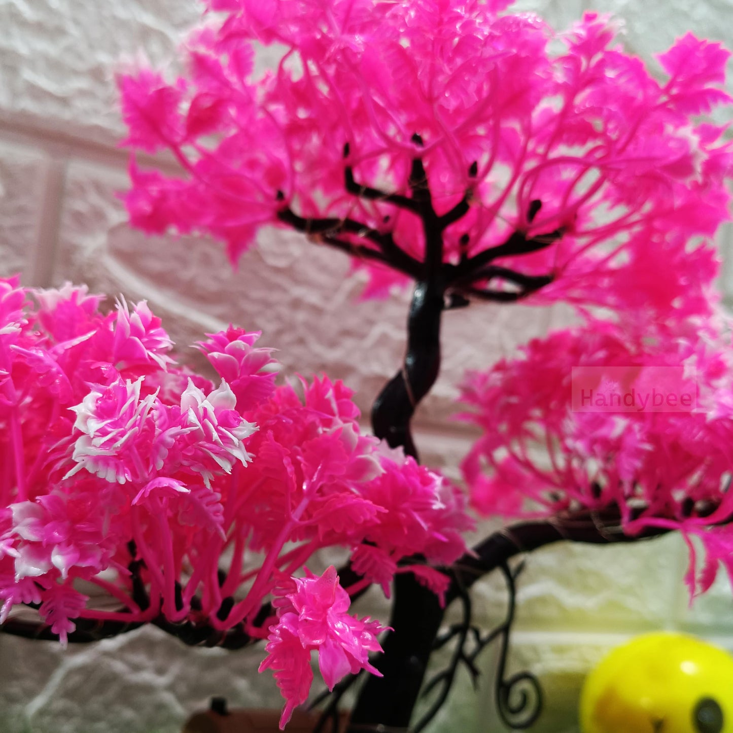 Small Potted Artificial Plant Bonsai Tree with LED Light (24cm) Plastic Fake Indoor Potted Houseplants Bedroom Living Room Décor, Home Office Tabletop Working Desk Décor (1PC, YG)