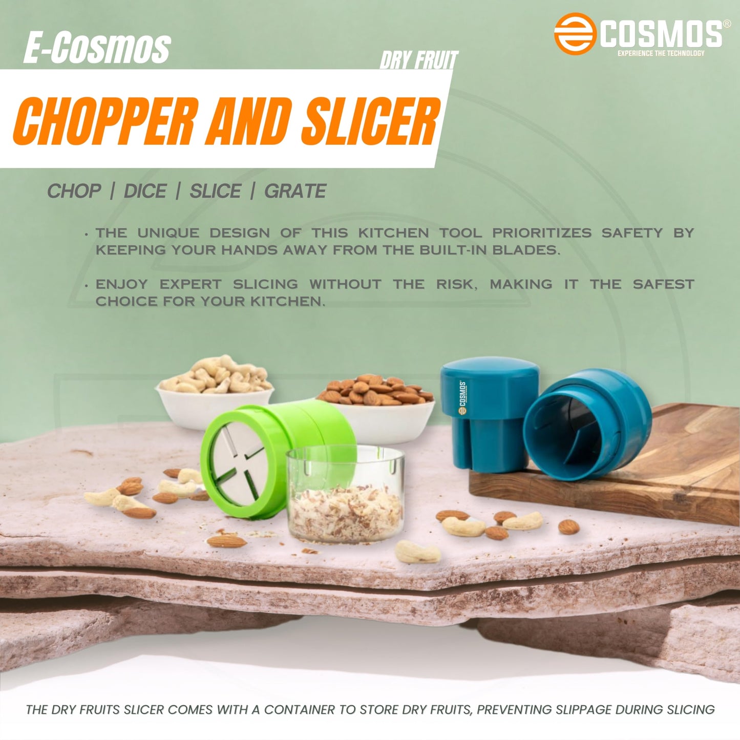 E-COSMOS Dry Fruit Cutter, Grinder, Chocolate Cutter, Slicer for Pista, Almonds, Cashews with 3 in 1 Blade - Color May Vary (Pack of 1)