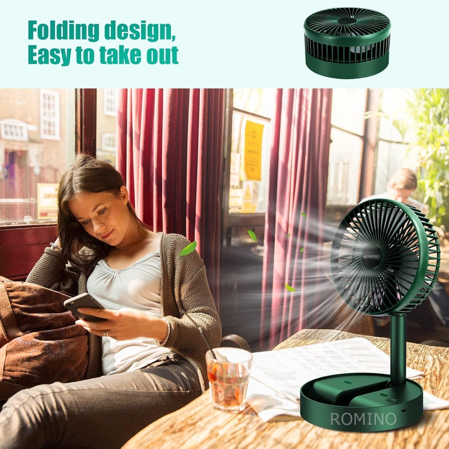ROMINO Portable Mini Usb Fan High Speed, Foldable Cooling Fans For Travelling, Baby, Kids, Table, Indoor | Small Electric Makeup Fan For Face, Summer Gadgets Desk Fan with 3 Speeds, 6.5-Inch (Green)