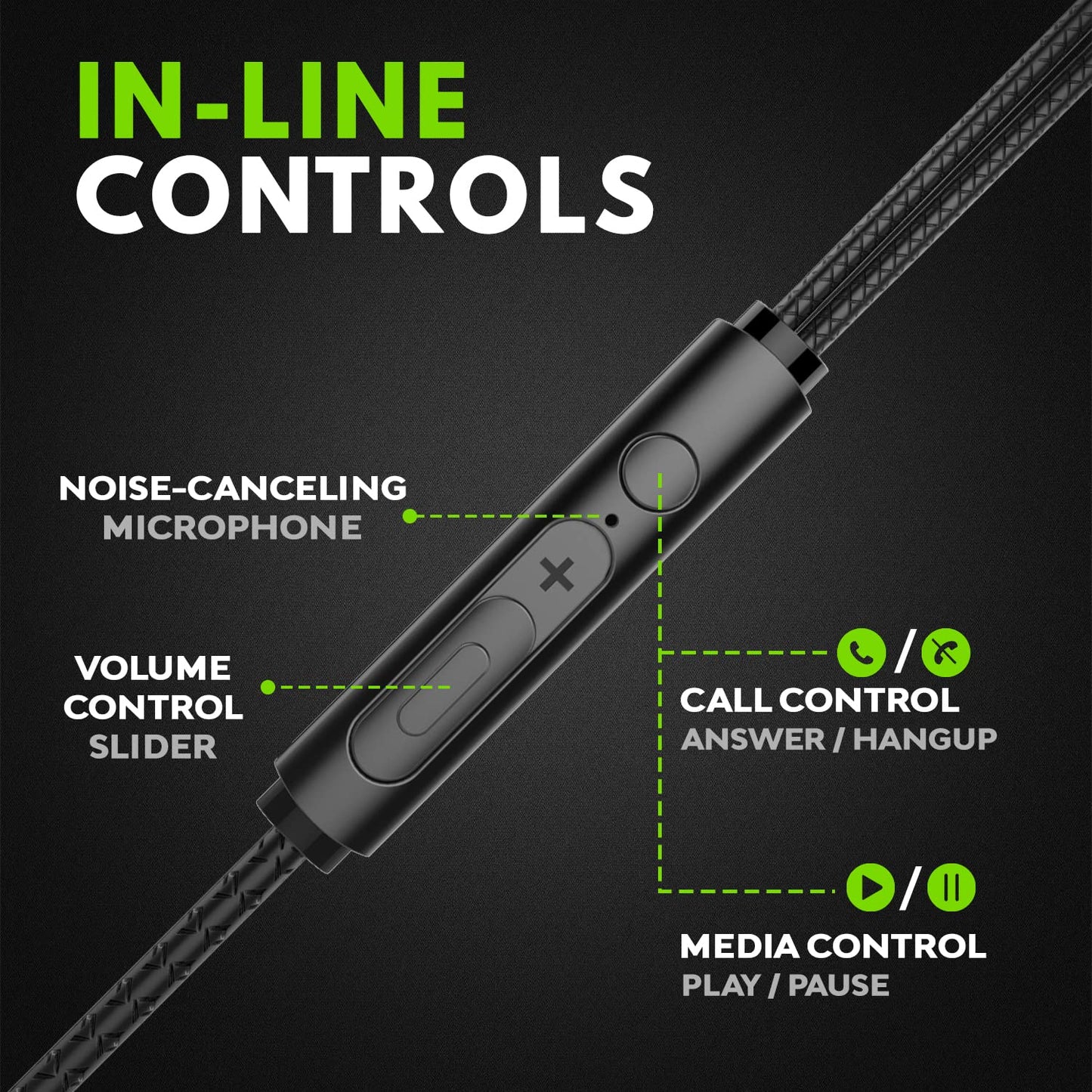 SpinBot BattleBudz W20 Gaming Wired Earphones with Dual Mic | Detachable Boom Mic, 10mm Gaming-Tuned Drivers, Shark Fin Eartips for Mobile, PC/Laptop, Xbox One, PS4, PS5 (Green)