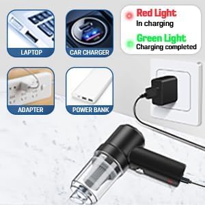 Larrito Portable Car Vacuum Cleaner with Blower | USB Rechargeable Wireless Handheld Car Vacuum Cleaner Traveling,Portable,Rechargeable (3in1 Vacuum)