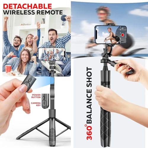 Kratos K5 Selfie Stick Tripod with Balance Handle, 64 inch & Stable 4 Leg Design,Recharable BT Remote, Long Tripod Stand for 360° Rotation Panoramic Shoot, Made for Phones,Ring Light, Gopro,Camera