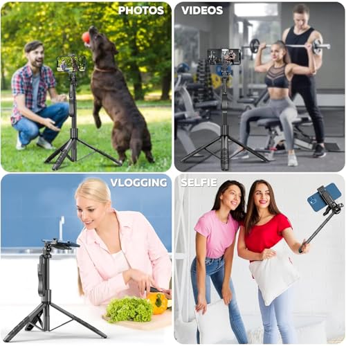 Kratos K5 Selfie Stick Tripod with Balance Handle, 64 inch & Stable 4 Leg Design,Recharable BT Remote, Long Tripod Stand for 360° Rotation Panoramic Shoot, Made for Phones,Ring Light, Gopro,Camera
