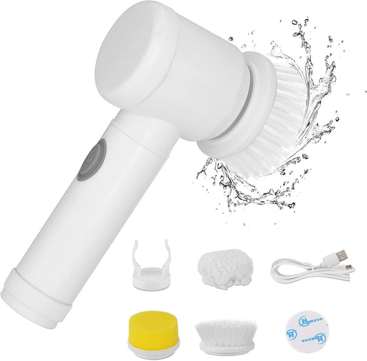 Cordless Electric Spin Scrubber with 8 Replaceable Brush Heads & Squeegee | Adjustable Handle, 2 Speed Settings | Ideal for Bathroom, Tile, Kitchen, and Tub Cleaning