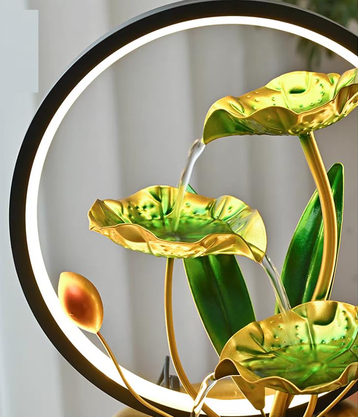 HOME ELEMENTS metal Water Fountains with Ring Light for HOME Decor Tabletop Indoor Desktop Showpiece Fountain for Living Room Bedroom Office Housewarming Gift Meditation Zen Water Fountain -25x17x37cm