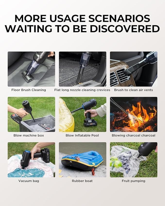 Larrito Portable Car Vacuum Cleaner with Blower | USB Rechargeable Wireless Handheld Car Vacuum Cleaner Traveling,Portable,Rechargeable (3in1 Vacuum)