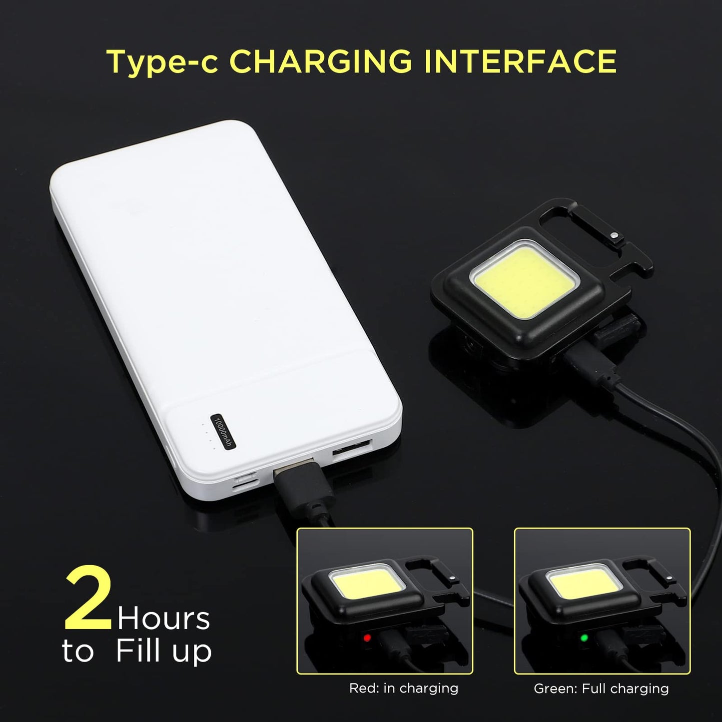 DOTCOM jeegol LED Mini Cob Keychain and Magentic Flashlight Portable USB Rechargeable Light 3 Light Modes with Folding Bracket,for Walking Camping?Square?,Black, 1000 Lumen