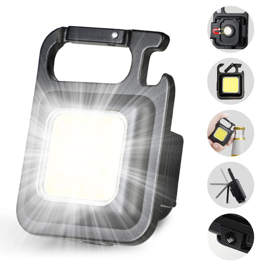 DOTCOM jeegol LED Mini Cob Keychain and Magentic Flashlight Portable USB Rechargeable Light 3 Light Modes with Folding Bracket,for Walking Camping?Square?,Black, 1000 Lumen