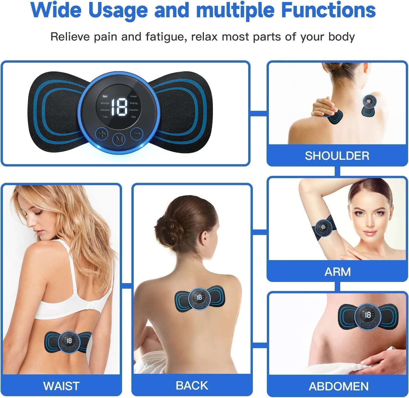 New Trending Full Body Mini Butterfly TENS Massager with 8 Modes, 19 Levels Electric Rechargeable Portable EMS with Hair Scalp Massager for Shoulder, Neck, Arms, Legs, Neck, Men/Women
