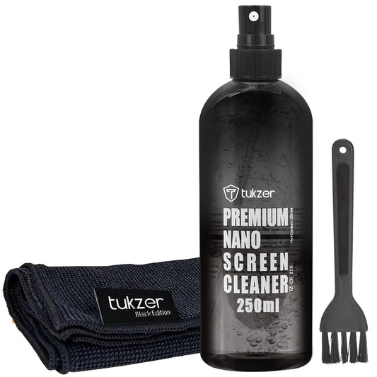 Tukzer 2-in-1 Professional Laptop Cleaning Kit for Camera, Lens, Binocular, Laptop, TV, Monitor, Smartphone, Tablet (Includes: Antibacterial Cleaning Liquid 250 ml, Plush Microfiber Cloth)