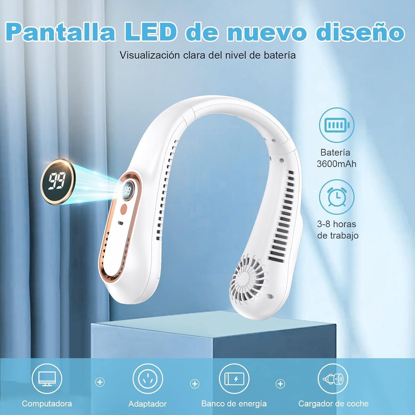 Neck Fan, Portable Bladeless Neck Fans Rechargeable, 4000 mAh Battery USB 360° Airflow Super Quiet 3 Speeds Personal Wearable Neck Fan, Collar Fan for Neck Outdoor Indoor for Women Men