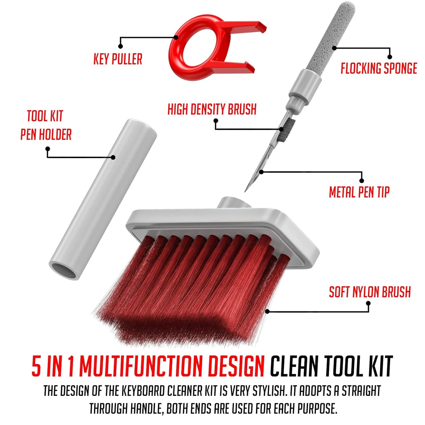 Lapster 5-in-1 Multi-Function Laptop Cleaning Brush/Keyboard Cleaning kit/Gadget Cleaning kit Gap Duster Key-Cap Puller for Laptop, Keyboard and Earphones(Multi Colour)