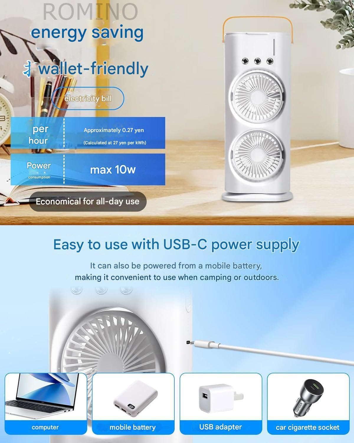 ROMINO Portable Mini Usb Fan High Speed, Foldable Cooling Fans For Travelling, Baby, Kids, Table, Indoor | Small Electric Makeup Fan For Face, Summer Gadgets Desk Fan with 3 Speeds, 6.5-Inch (Green)