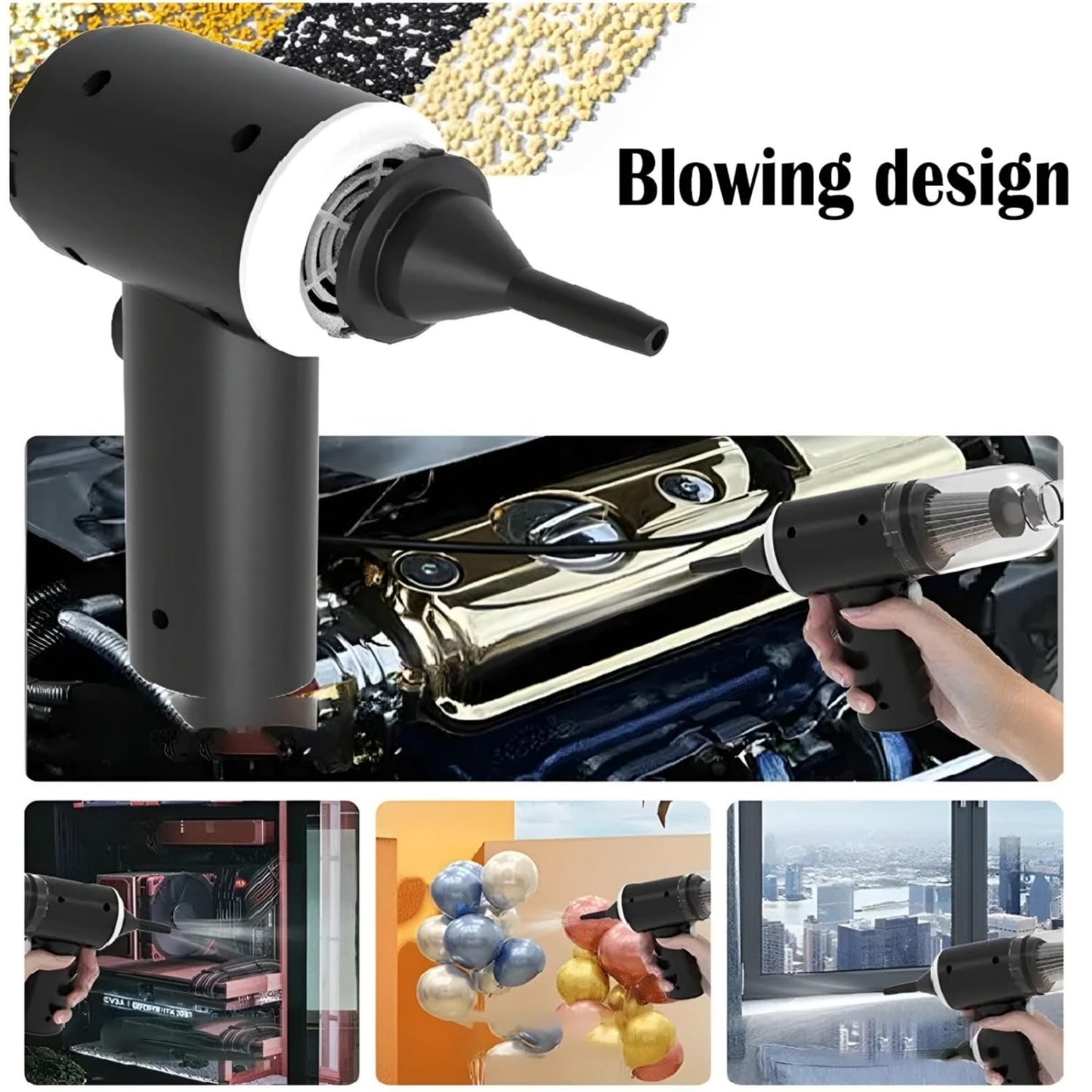 Larrito Portable Car Vacuum Cleaner with Blower | USB Rechargeable Wireless Handheld Car Vacuum Cleaner Traveling,Portable,Rechargeable (3in1 Vacuum)