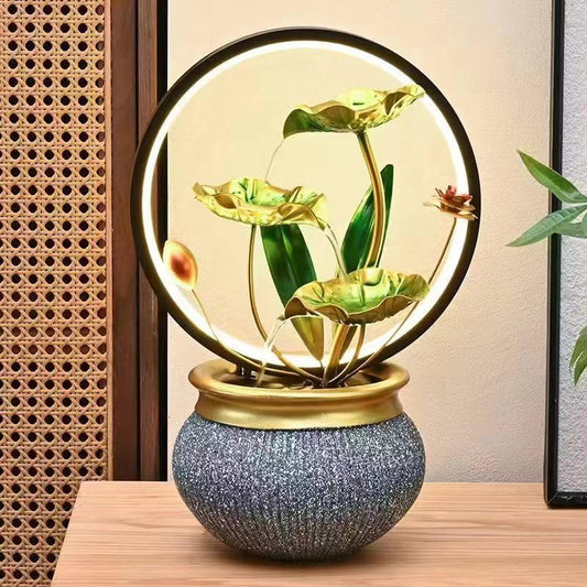 HOME ELEMENTS metal Water Fountains with Ring Light for HOME Decor Tabletop Indoor Desktop Showpiece Fountain for Living Room Bedroom Office Housewarming Gift Meditation Zen Water Fountain -25x17x37cm