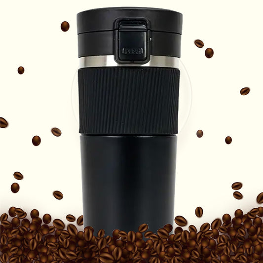 TRENDING Coffee Travel Mug, Insulated Coffee Cup with Leakproof Lid, Vacuum Insulation Stainless Steel Reusable for Hot Cold Coffee, Water, and Tea, Thermal Mug with Non-Slip Protective Cover, 380ml