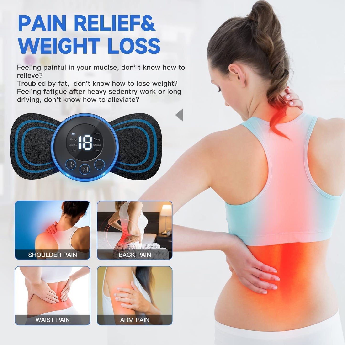 New Trending Full Body Mini Butterfly TENS Massager with 8 Modes, 19 Levels Electric Rechargeable Portable EMS with Hair Scalp Massager for Shoulder, Neck, Arms, Legs, Neck, Men/Women